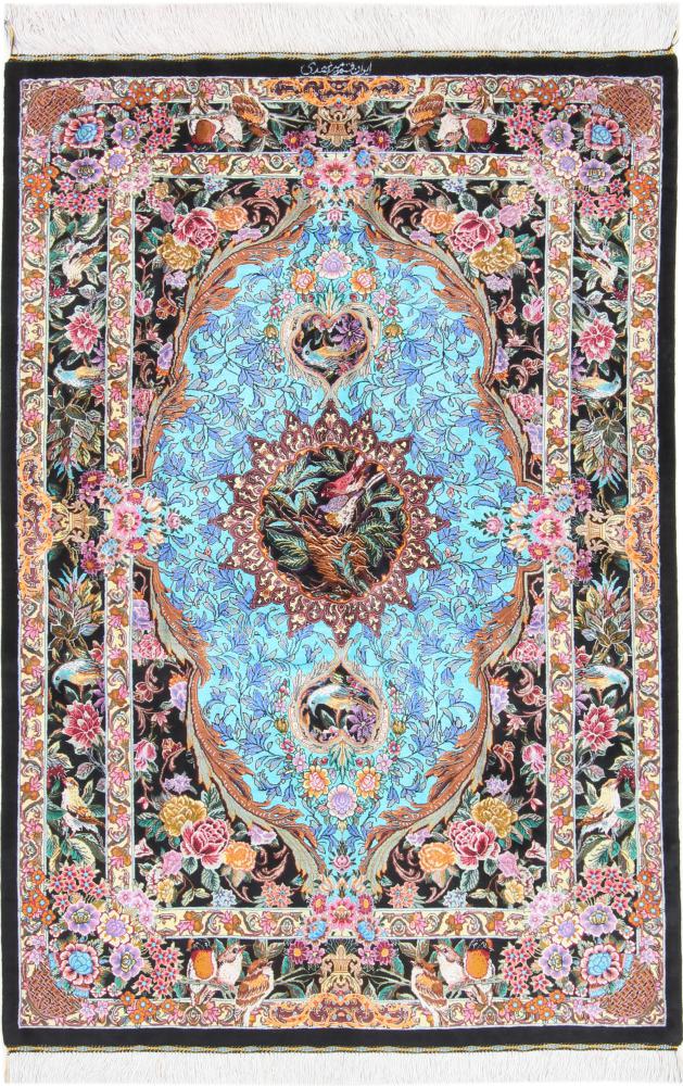 Perzisch tapijt Qum Zijde Signed 4'11"x3'3" 4'11"x3'3", Perzisch tapijt Handgeknoopte