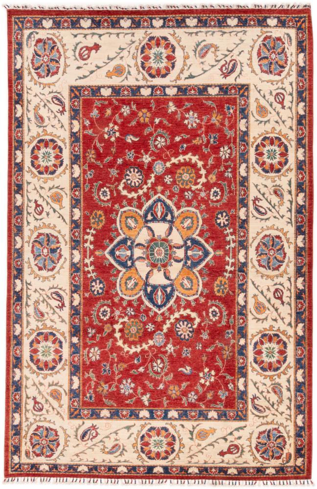 Beige Red Blue Colorful 3x4 Rug Afghan Handmade Area Rug 