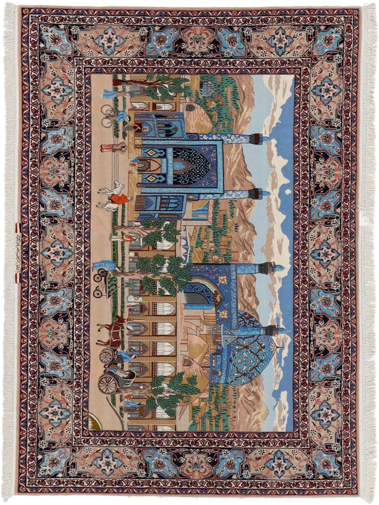  ペルシャ絨毯 イスファハン 絹の縦糸 7'5"x5'3" 7'5"x5'3",  ペルシャ絨毯 手織り