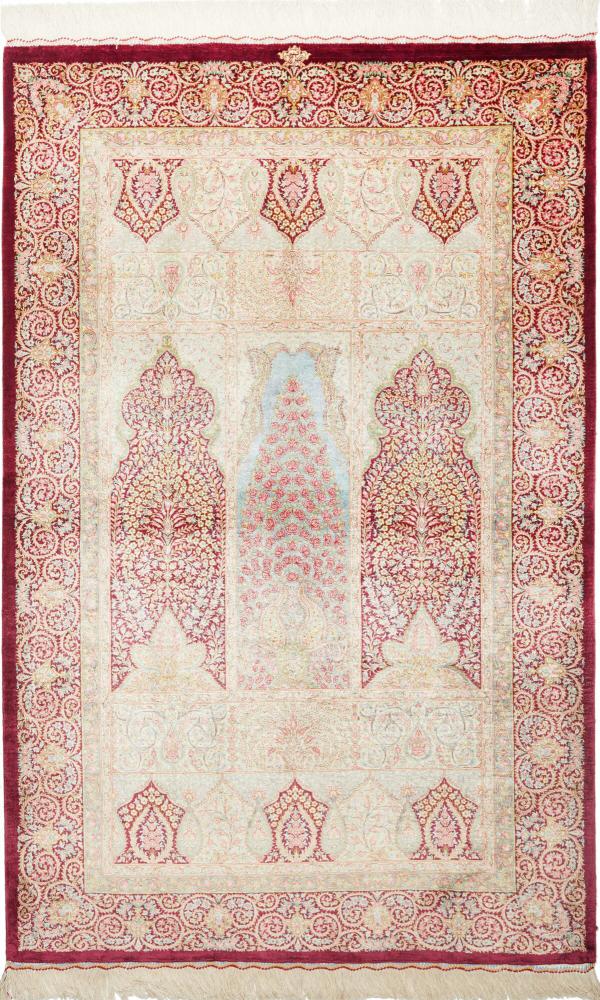 Tapis persan Ghom Soie 5'1"x3'4" 5'1"x3'4", Tapis persan Noué à la main