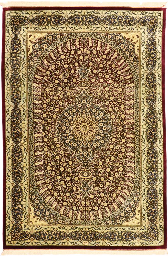  ペルシャ絨毯 クム シルク 6'3"x4'3" 6'3"x4'3",  ペルシャ絨毯 手織り