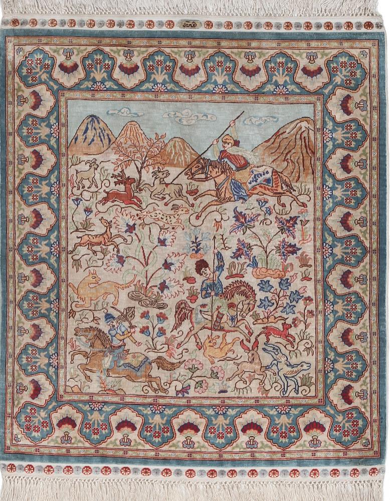  Hereke Zijde 49x41 49x41, Perzisch tapijt Handgeknoopte