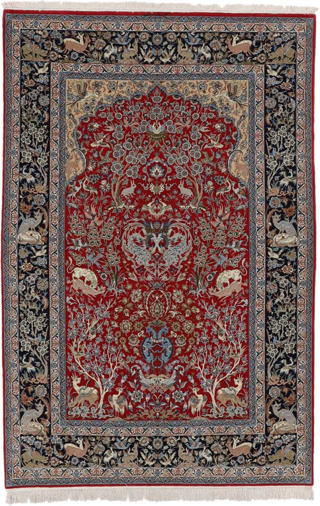 Tappeto persiano Isfahan Ordito in Seta 8'0"x5'3" 8'0"x5'3", Tappeto persiano Annodato a mano