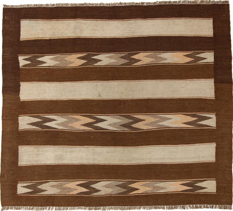  ペルシャ絨毯 キリム Fars Azerbaijan アンティーク 4'5"x5'0" 4'5"x5'0",  ペルシャ絨毯 手織り