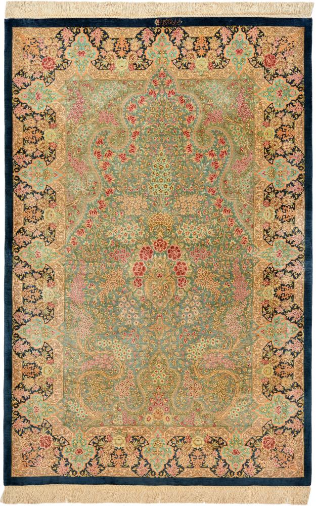 Persian Rug Qum Silk 4'11"x3'2" 4'11"x3'2", Persian Rug Knotted by hand