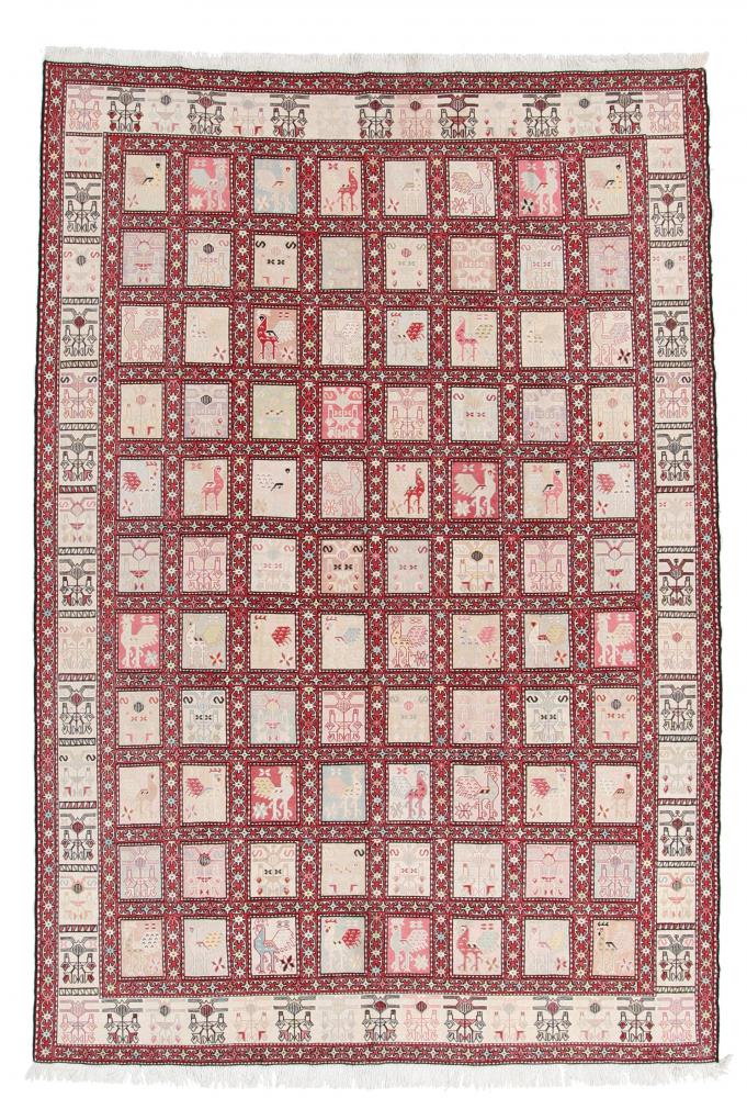 Persian Rug Kilim Fars Silk 9'7"x6'7" 9'7"x6'7", Persian Rug Woven by hand