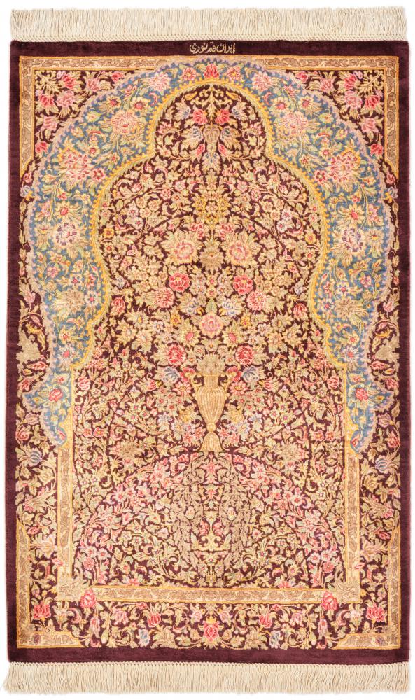  ペルシャ絨毯 クム シルク 2'11"x1'11" 2'11"x1'11",  ペルシャ絨毯 手織り