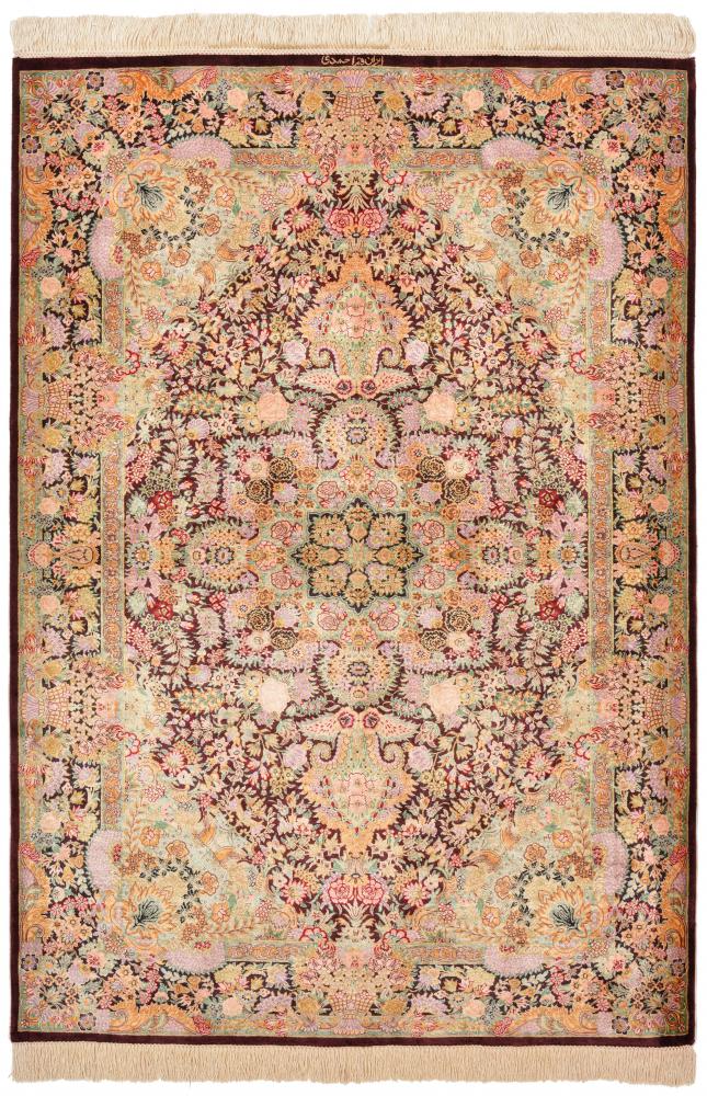  ペルシャ絨毯 クム シルク 148x100 148x100,  ペルシャ絨毯 手織り