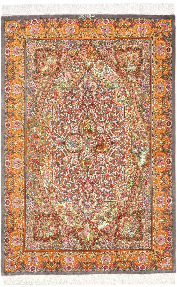Perzisch tapijt Qum Zijde 144x98 144x98, Perzisch tapijt Handgeknoopte