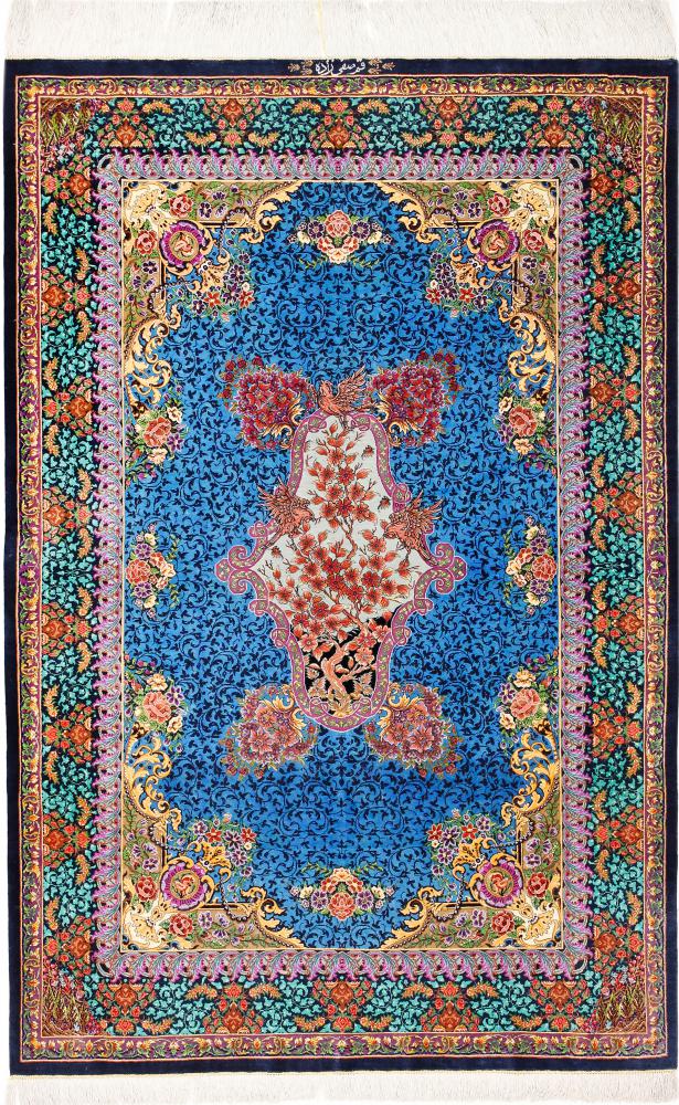 Persian Rug Qum Silk Safisadeh 5'2"x3'5" 5'2"x3'5", Persian Rug Knotted by hand