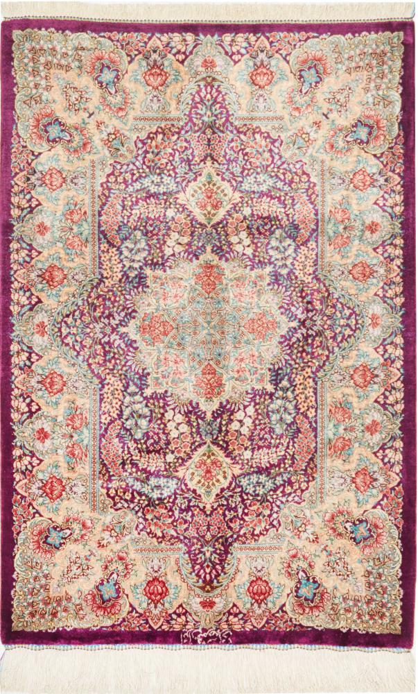 Persian Rug Qum Silk 3'1"x2'0" 3'1"x2'0", Persian Rug Knotted by hand