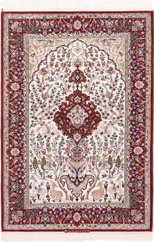 Persian Rug Isfahan Silk Warp 5'2"x3'7" 5'2"x3'7", Persian Rug Knotted by hand