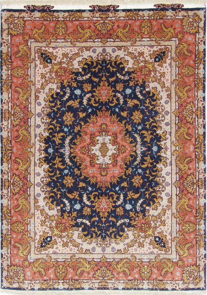 Persian Rug Tabriz 50Raj Silk Warp 6'8"x4'10" 6'8"x4'10", Persian Rug Knotted by hand