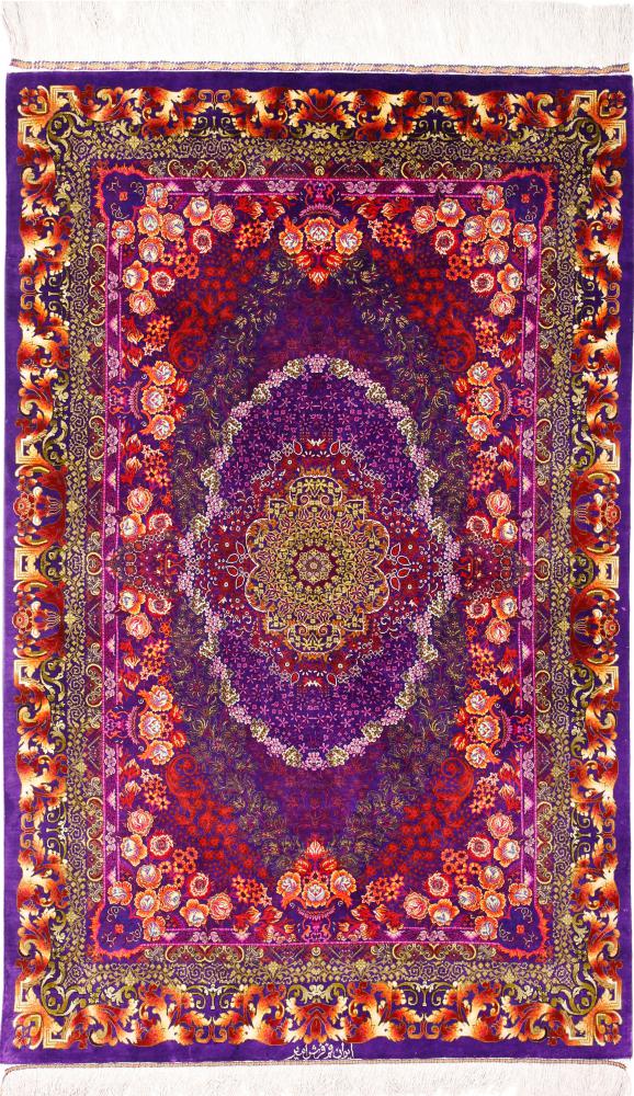 Persian Rug Qum Silk Amir 5'1"x3'4" 5'1"x3'4", Persian Rug Knotted by hand