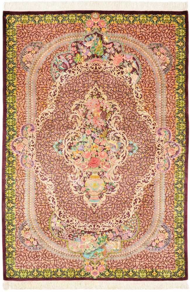 Tapis persan Ghom Soie 4'11"x3'5" 4'11"x3'5", Tapis persan Noué à la main