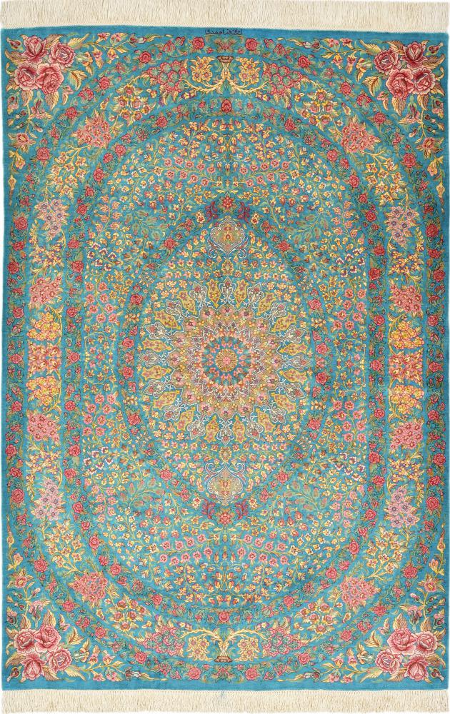 Persialainen matto Ghom Silkki 151x101 151x101, Persialainen matto Solmittu käsin