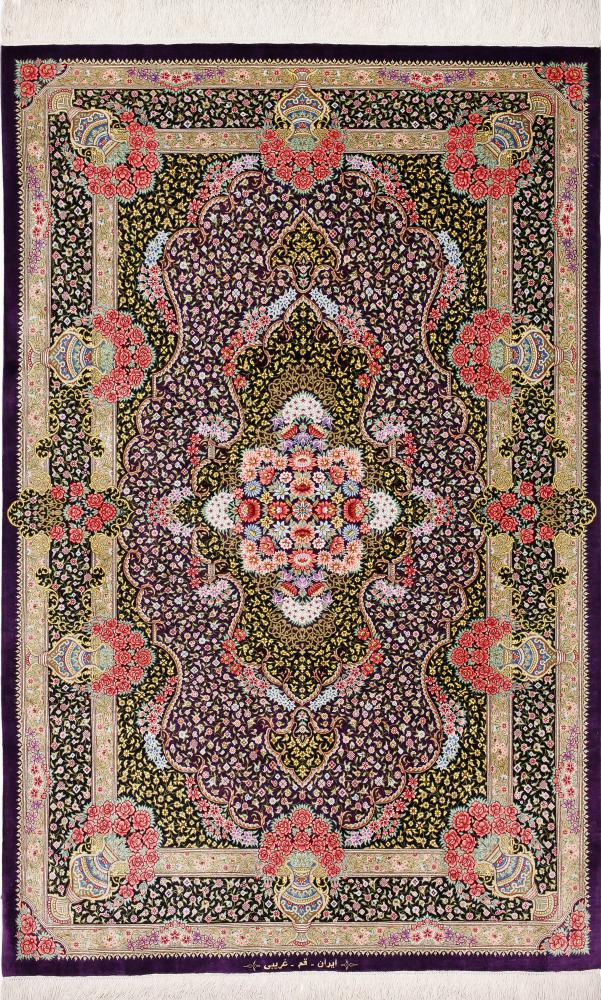 Persian Rug Qum Silk Gharibi 5'2"x3'3" 5'2"x3'3", Persian Rug Knotted by hand