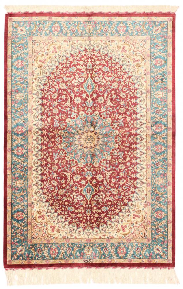 Persian Rug Qum Silk 4'11"x3'4" 4'11"x3'4", Persian Rug Knotted by hand