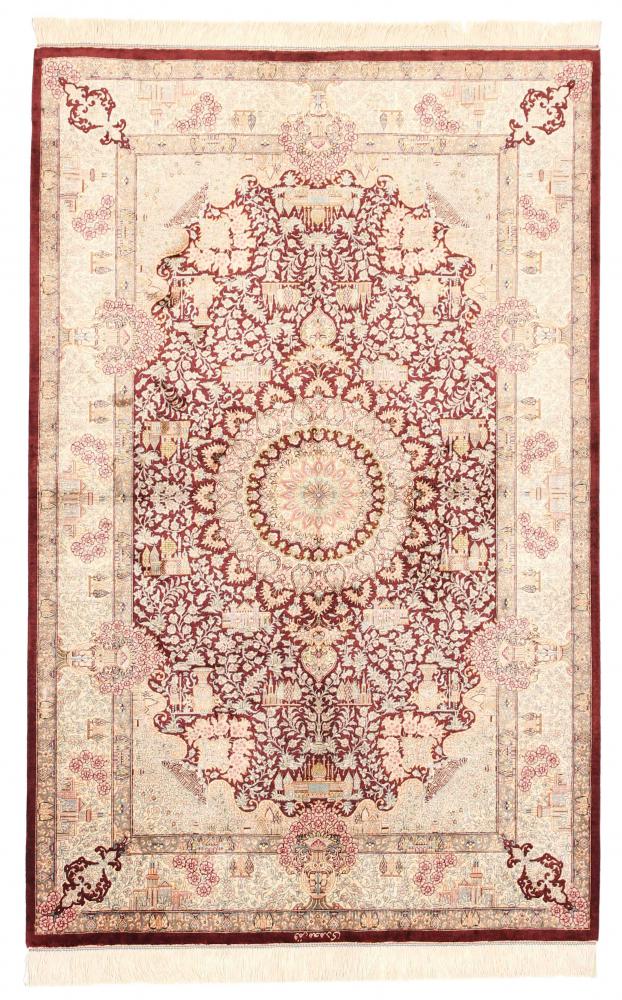 Persian Rug Qum Silk 5'1"x3'3" 5'1"x3'3", Persian Rug Knotted by hand