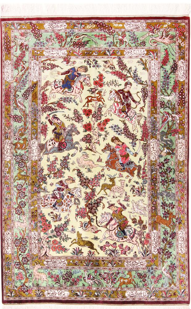 Persialainen matto Ghom Silkki 150x100 150x100, Persialainen matto Solmittu käsin