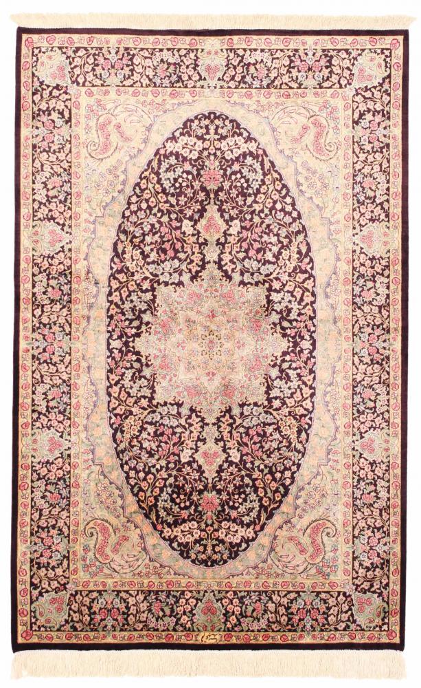 Persian Rug Qum Silk 5'1"x3'3" 5'1"x3'3", Persian Rug Knotted by hand