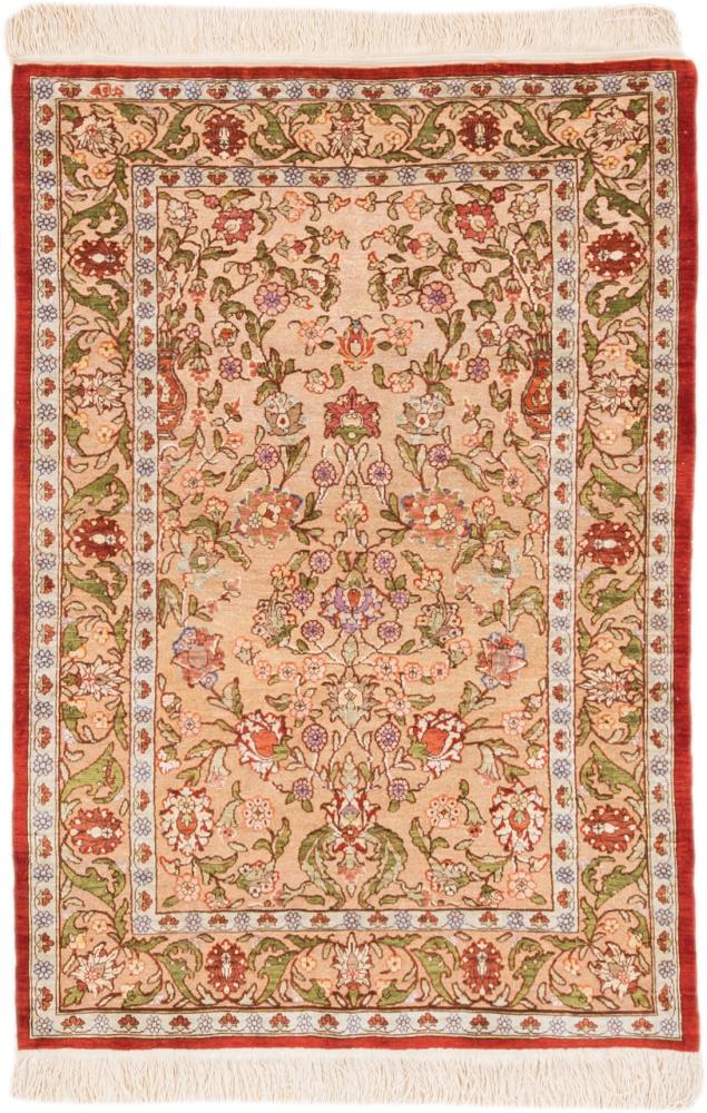 Persian Rug Hereke Silk Gold 3'1"x2'2" 3'1"x2'2", Persian Rug Knotted by hand