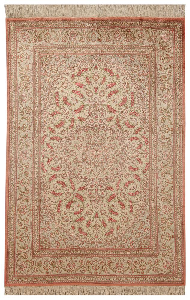 Persian Rug Qum Silk 4'8"x3'3" 4'8"x3'3", Persian Rug Knotted by hand