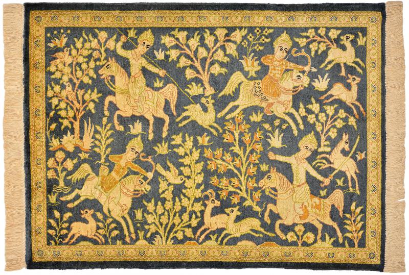  ペルシャ絨毯 クム シルク 77x57 77x57,  ペルシャ絨毯 手織り