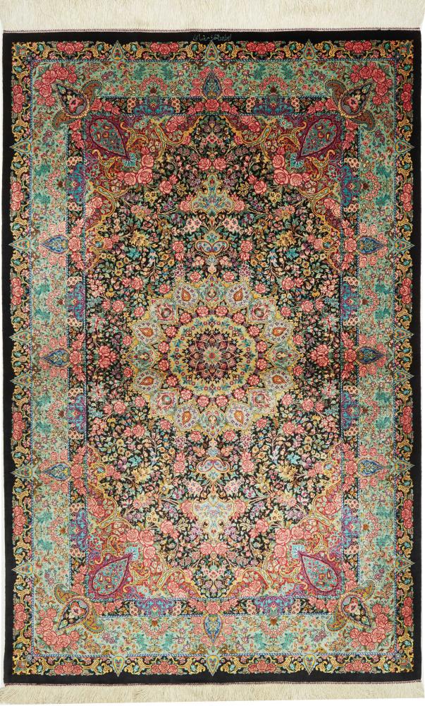 Persian Rug Qum Silk 5'1"x3'4" 5'1"x3'4", Persian Rug Knotted by hand