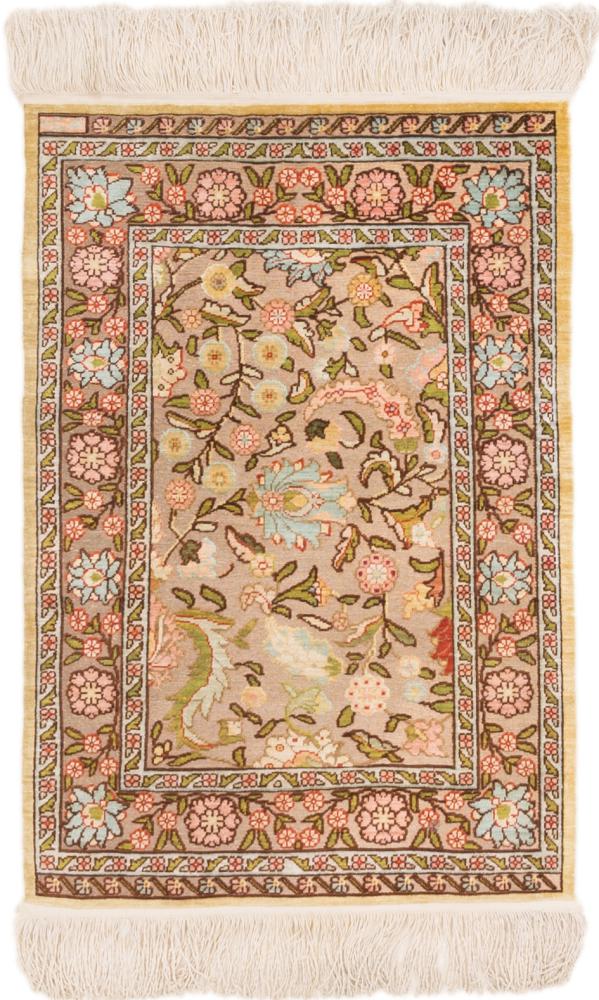 Persian Rug Hereke Silk Gold 2'6"x1'9" 2'6"x1'9", Persian Rug Knotted by hand