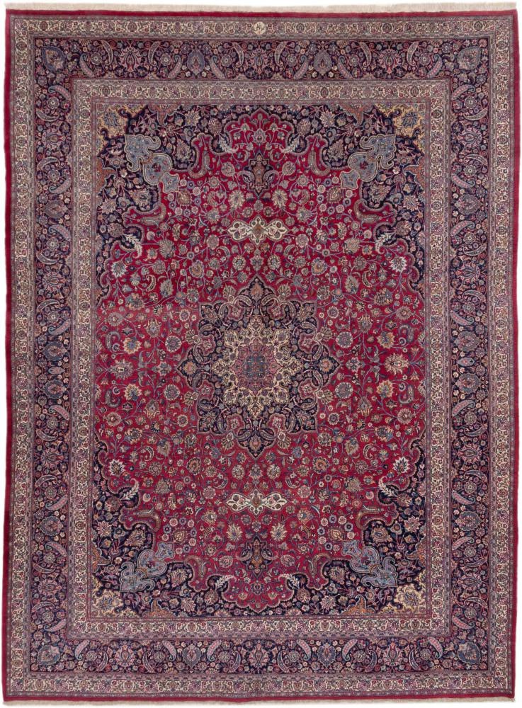 Persian Rug Mashad Antique Amoghli 13'1"x9'10" 13'1"x9'10", Persian Rug Knotted by hand