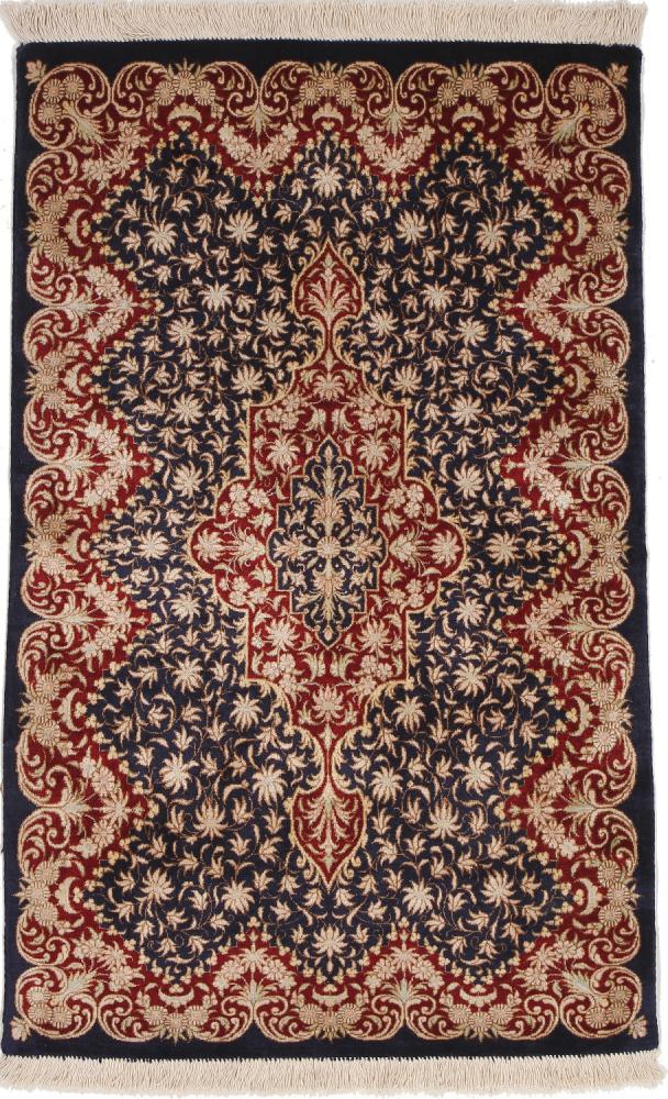 Persian Rug Qum Silk 3'0"x2'0" 3'0"x2'0", Persian Rug Knotted by hand