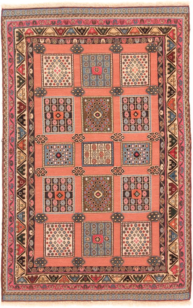 Persian Rug Kilim Soozani Nimbaft 5'1"x3'3" 5'1"x3'3", Persian Rug Knotted by hand