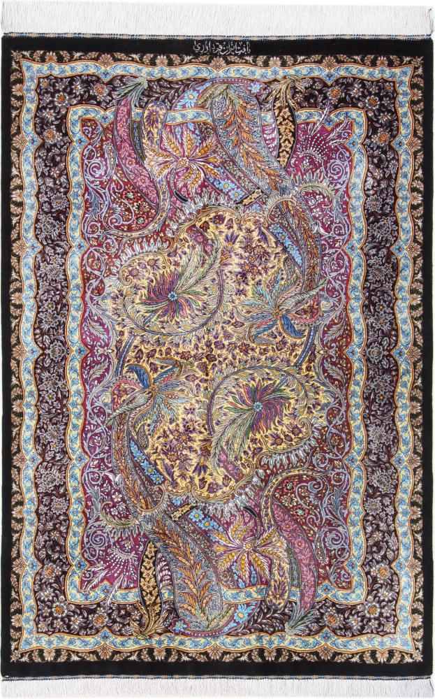 Perzisch tapijt Qum Zijde Signed 4'9"x3'1" 4'9"x3'1", Perzisch tapijt Handgeknoopte