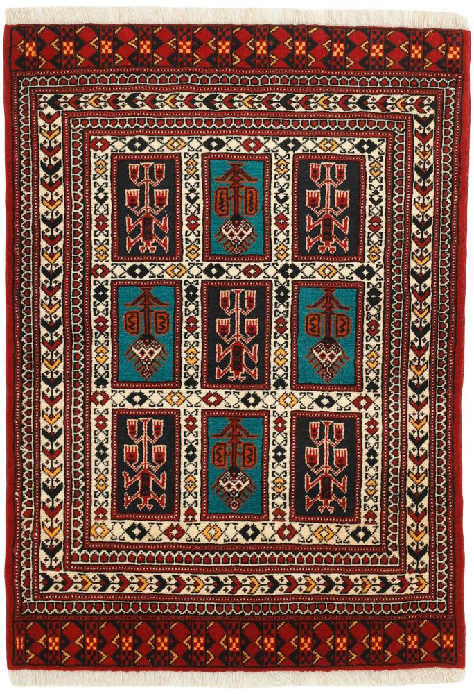  ペルシャ絨毯 トルクメン 3'10"x2'9" 3'10"x2'9",  ペルシャ絨毯 手織り