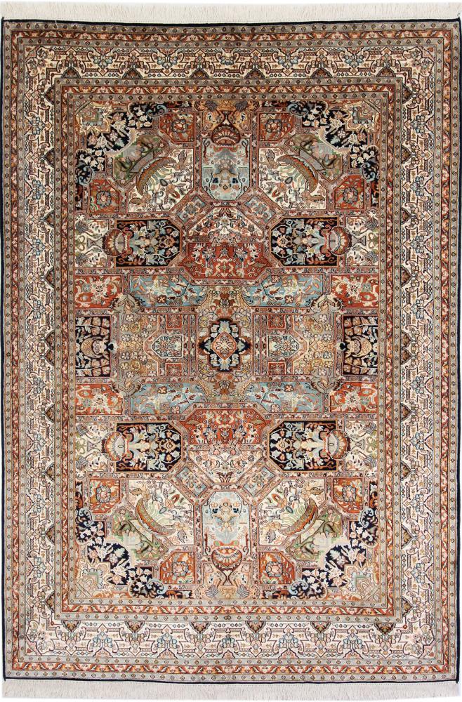 Indo rug Kashmir Silk 7'7"x4'11" 7'7"x4'11", Persian Rug Knotted by hand