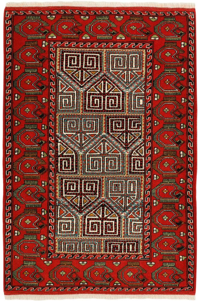 Persian Rug Turkaman 4'11"x2'9" 4'11"x2'9", Persian Rug Knotted by hand