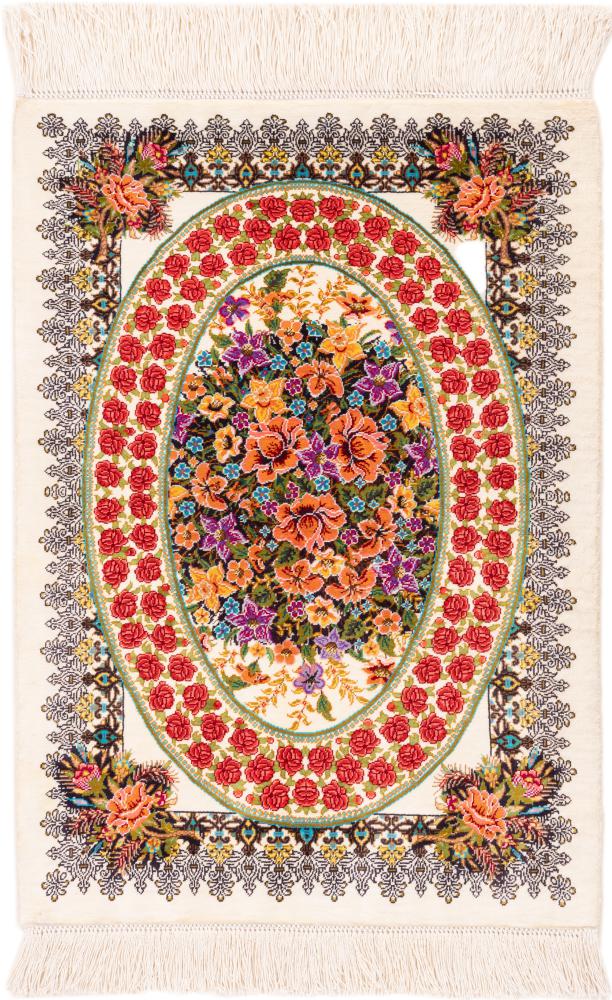  ペルシャ絨毯 クム シルク 署名済み 63x43 63x43,  ペルシャ絨毯 手織り