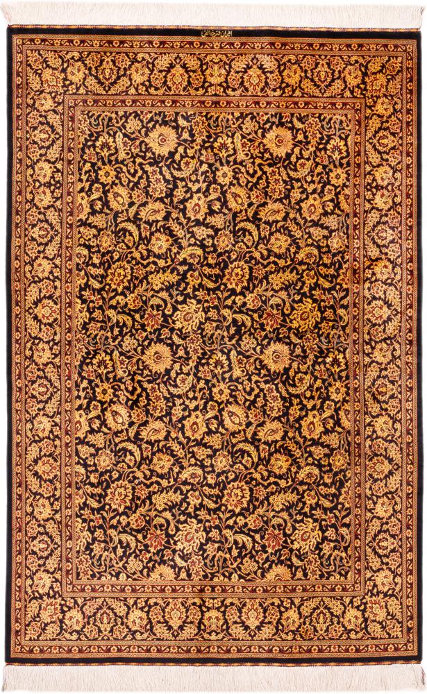 Tapis persan Ghom Soie Signé khaleghi 196x127 196x127, Tapis persan Noué à la main