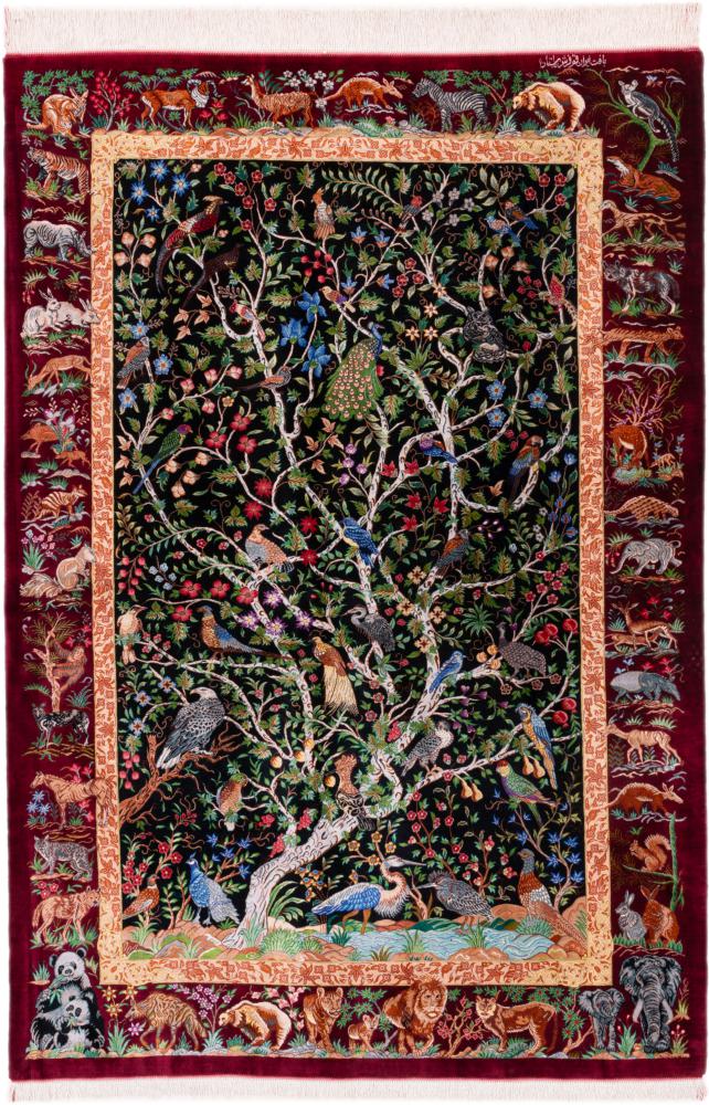 Persian Rug Qum Silk Signed Bastan 6'7"x4'6" 6'7"x4'6", Persian Rug Knotted by hand