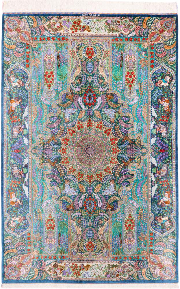 Tapis persan Ghom Soie Signé Shirazi 206x137 206x137, Tapis persan Noué à la main