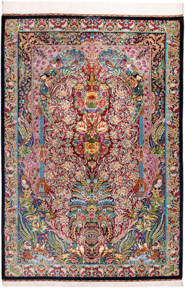 Tapis persan Ghom Soie Signé Almas 200x137 200x137, Tapis persan Noué à la main