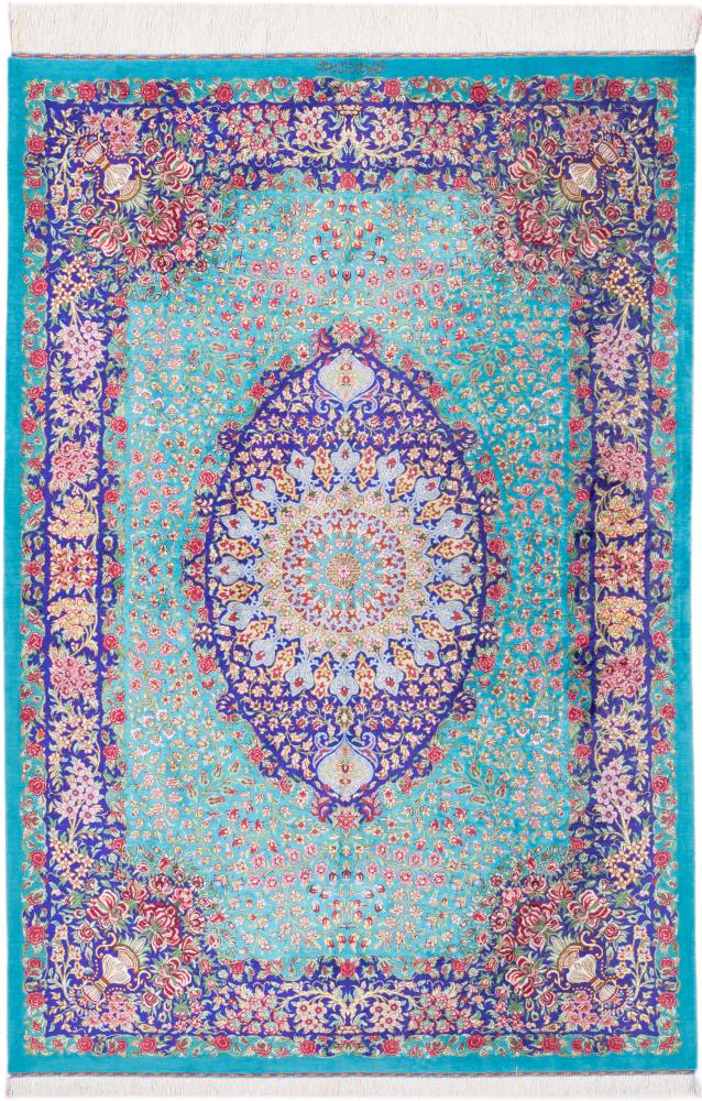Perzisch tapijt Qum Zijde Signed Rezaei 6'5"x4'4" 6'5"x4'4", Perzisch tapijt Handgeknoopte