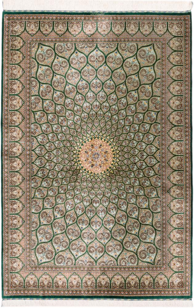  ペルシャ絨毯 クム シルク 署名済み Mousavi 202x132 202x132,  ペルシャ絨毯 手織り