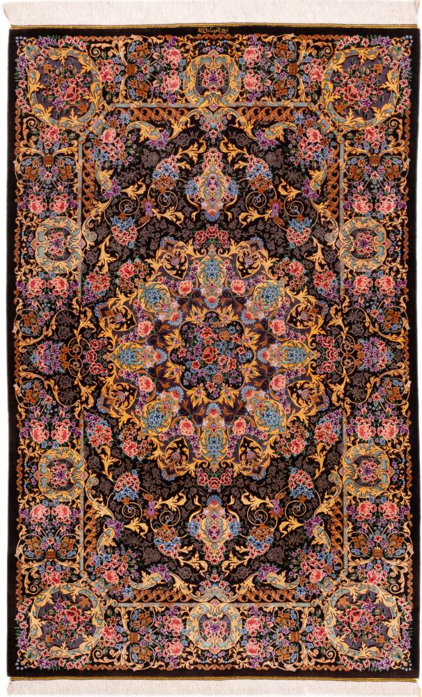 Persian Rug Qum Silk Signed Sadeghzadeh 6'8"x4'4" 6'8"x4'4", Persian Rug Knotted by hand