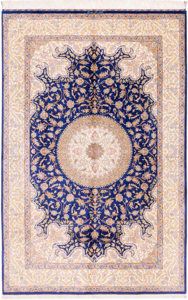 Tapis persan Ghom Soie Signé Rezaei 200x133 200x133, Tapis persan Noué à la main