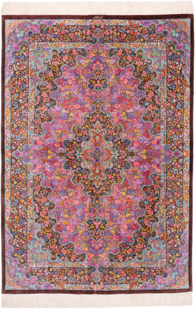 Tappeto persiano Qum di Seta Firmato Kazemi 6'5"x4'5" 6'5"x4'5", Tappeto persiano Annodato a mano