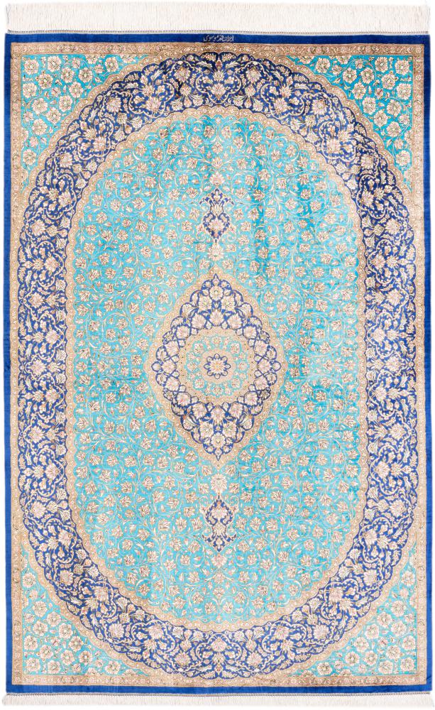 Tapis persan Ghom Soie Signé Mousavi 6'7"x4'3" 6'7"x4'3", Tapis persan Noué à la main