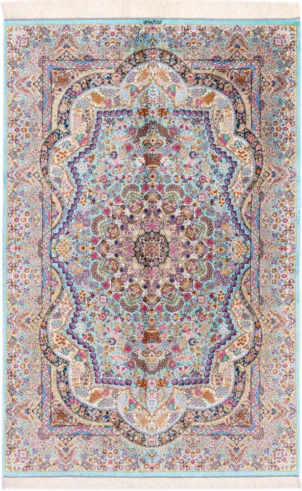 Persialainen matto Ghom Silkki Signed Abbasi 196x128 196x128, Persialainen matto Solmittu käsin