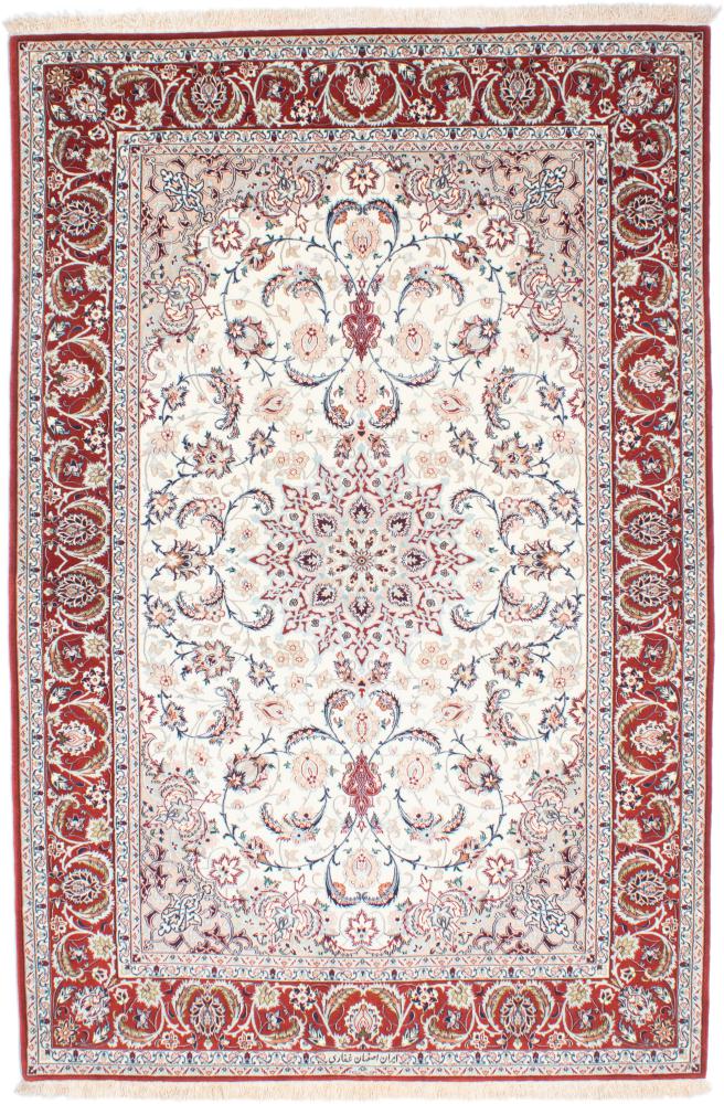  ペルシャ絨毯 イスファハン 絹の縦糸 7'10"x5'1" 7'10"x5'1",  ペルシャ絨毯 手織り